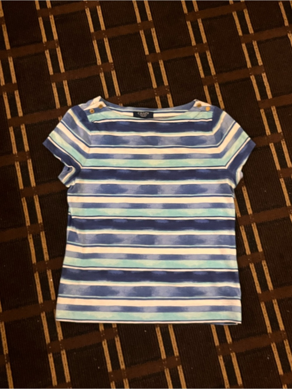 Women’s Chaps Petite Nautical Boating Blue White & Gold Top Tshirt PM 798